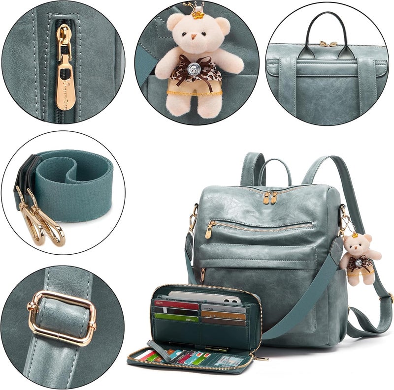 Soperwillton Women Backpack Purse Multipurpose Design Handbags Shoulder Bag PU Leather Travel bag Backpack Set 2pcs - Image 4